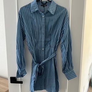 Blue satin pinstripe dress, size L